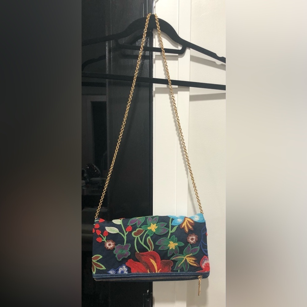 Floral Embroidered Women's Denim Bag - Multicolor